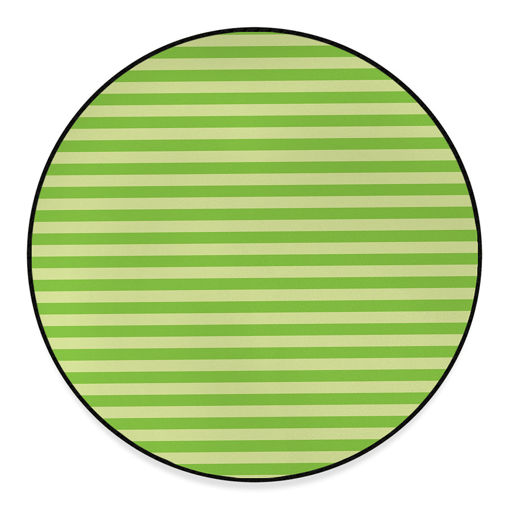 Green Striped Pattern Print Round Floor Mat