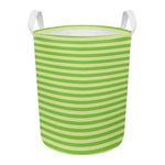 Green Striped Pattern Print Round Laundry Basket