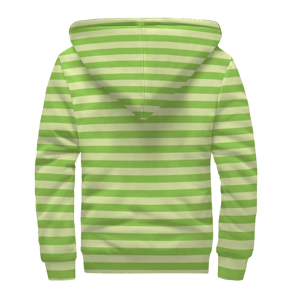 Green Striped Pattern Print Sherpa Lined Zip Up Hoodie