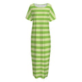 Green Striped Pattern Print Short Sleeve Long Nightdress