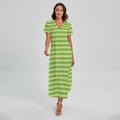 Green Striped Pattern Print Short Sleeve Maxi Dress