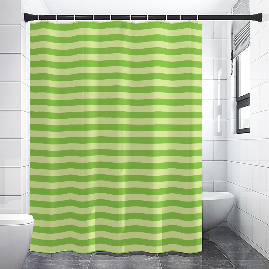 Green Striped Pattern Print Shower Curtain
