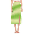 Green Striped Pattern Print Side Slit Midi Skirt