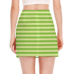 Green Striped Pattern Print Side Slit Mini Skirt
