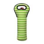 Green Striped Pattern Print Single Neoprene Wine Tote