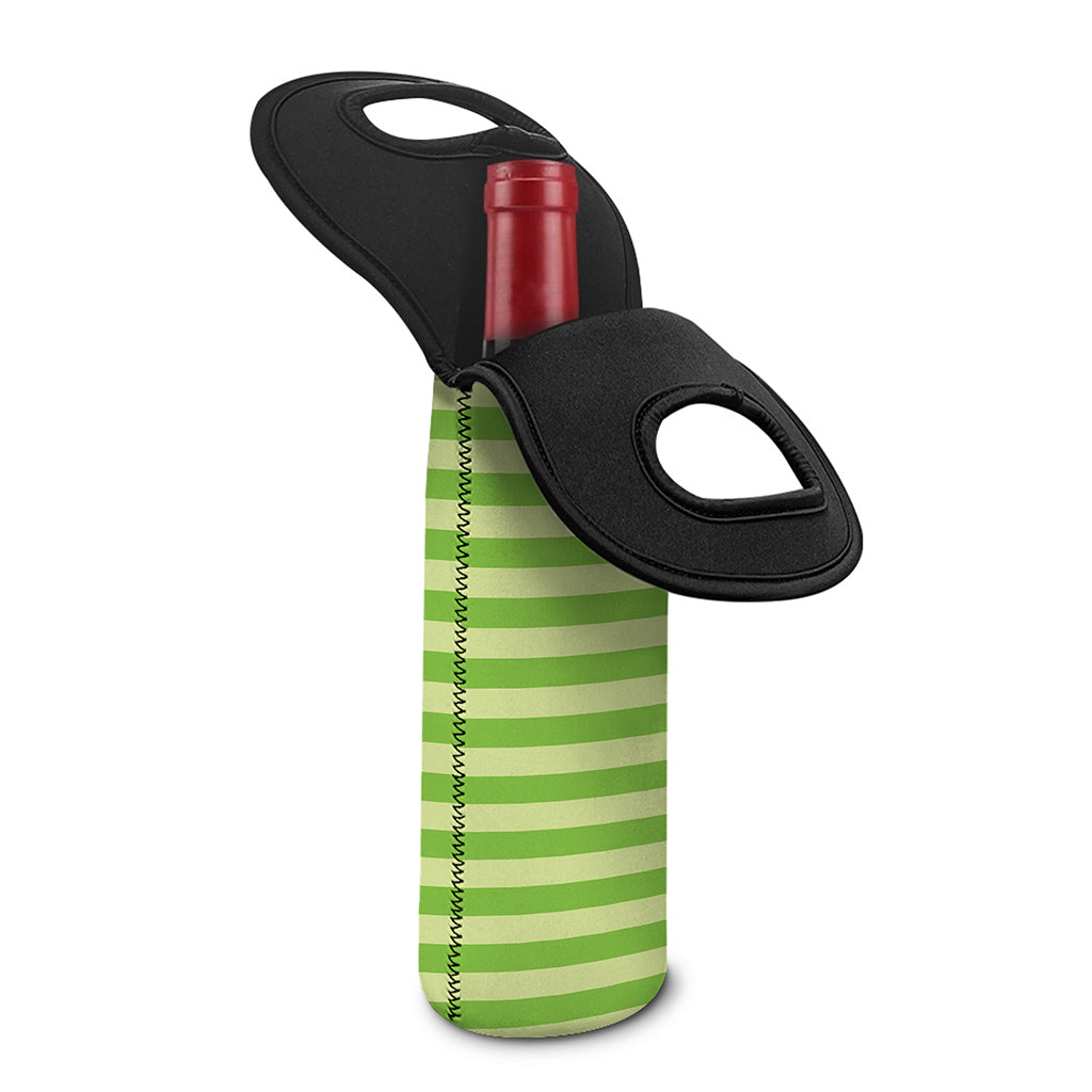 Green Striped Pattern Print Single Neoprene Wine Tote