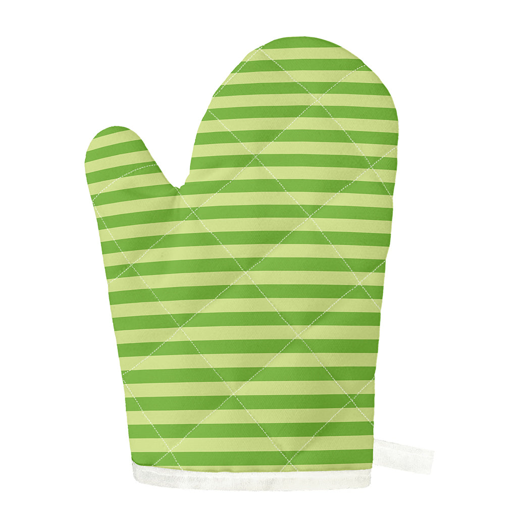 Green Striped Pattern Print Single Oven Mitt