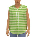Green Striped Pattern Print Sleeveless Baseball Jersey