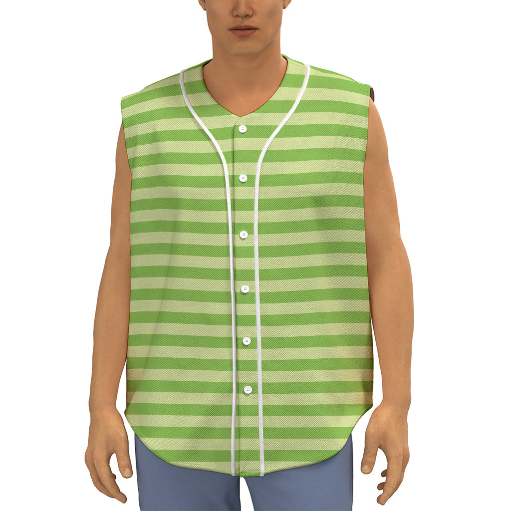 Green Striped Pattern Print Sleeveless Baseball Jersey