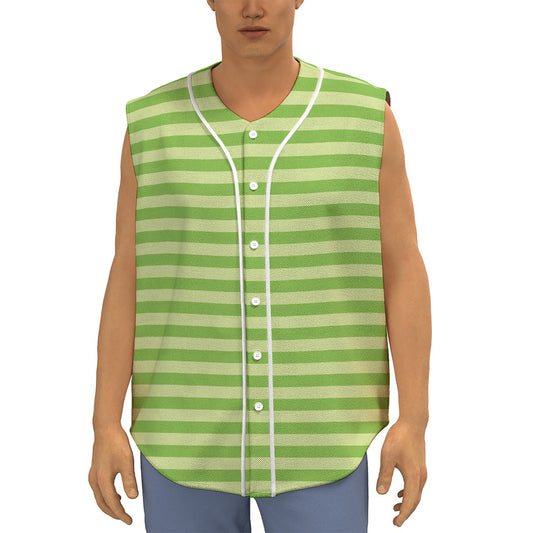 Green Striped Pattern Print Sleeveless Baseball Jersey