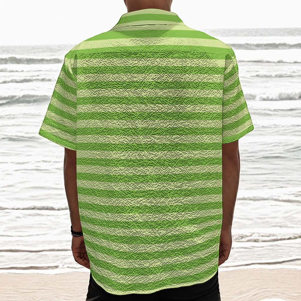 Green Striped Pattern Print Textured Short Sleeve Shirt