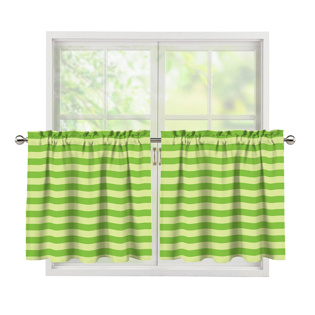 Green Striped Pattern Print Tier Curtains