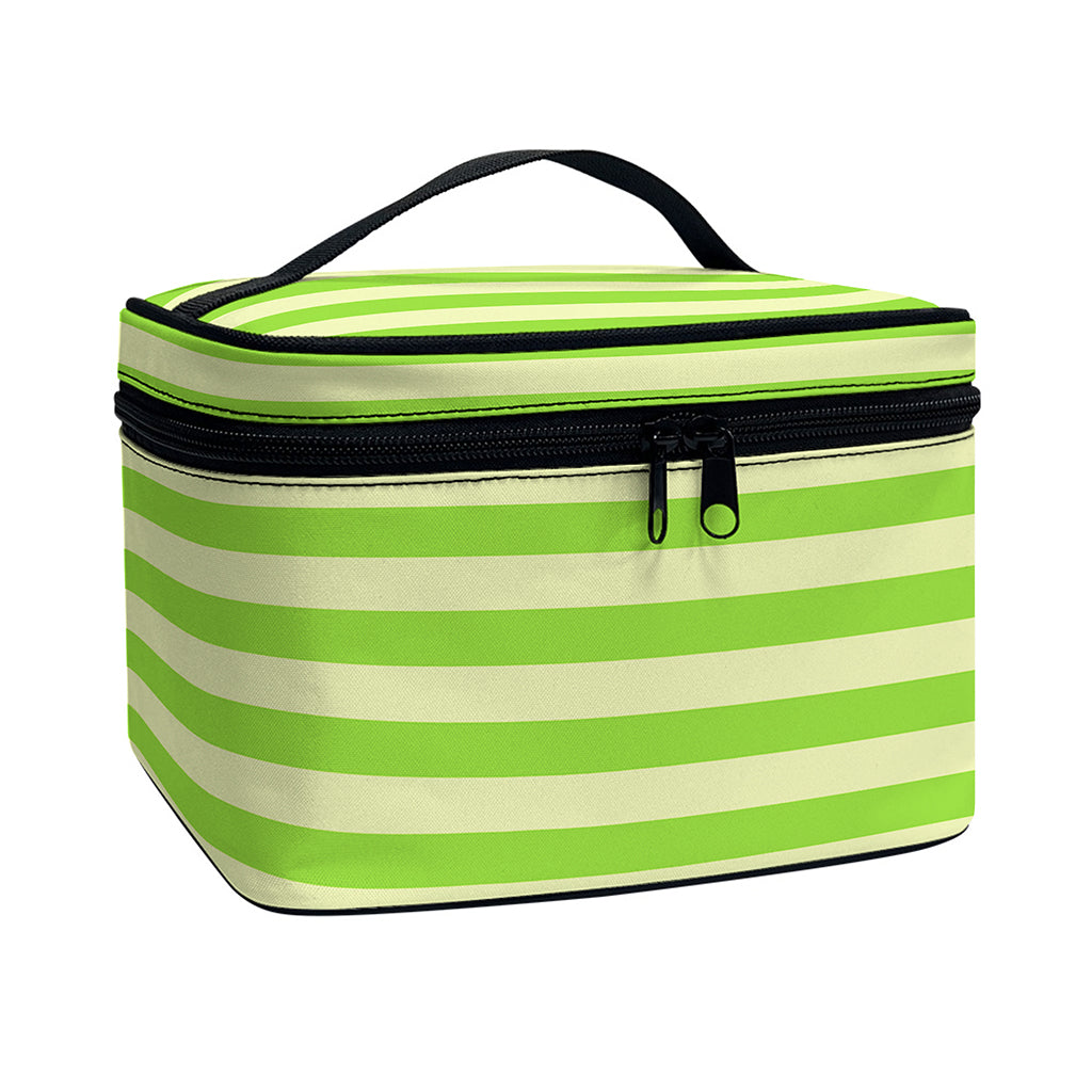 Green Striped Pattern Print Travel Makeup Bag