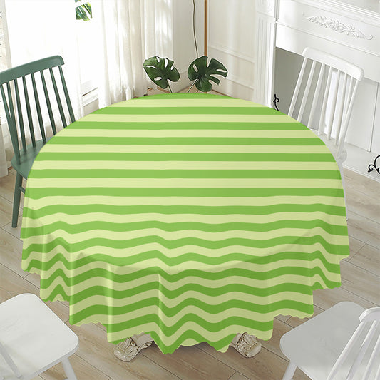 Green Striped Pattern Print Waterproof Round Tablecloth