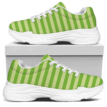 Green Striped Pattern Print White Chunky Shoes