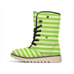 Green Striped Pattern Print Winter Boots