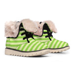 Green Striped Pattern Print Winter Boots