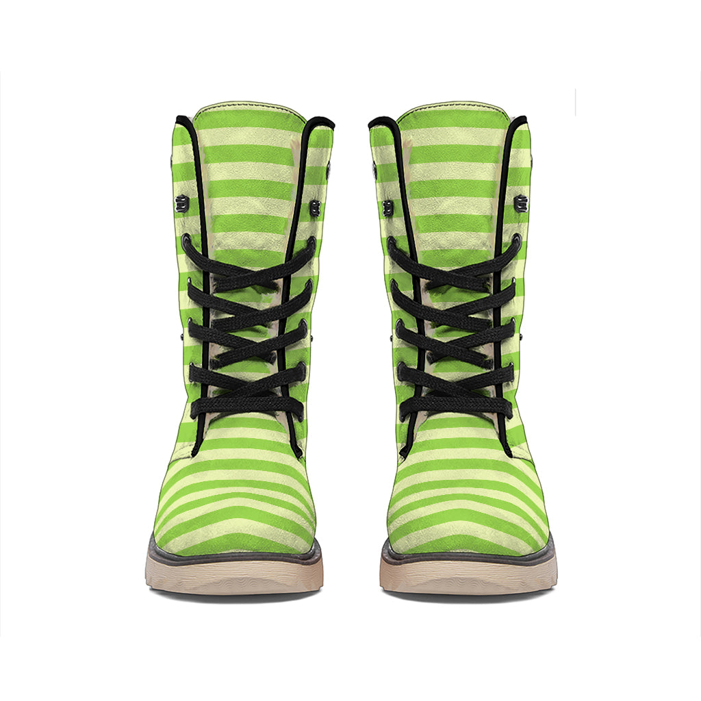 Green Striped Pattern Print Winter Boots