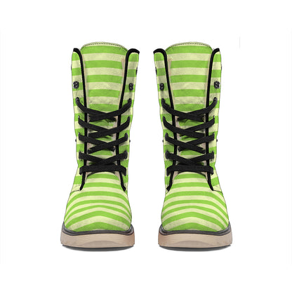 Green Striped Pattern Print Winter Boots
