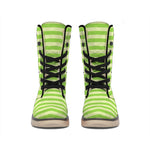 Green Striped Pattern Print Winter Boots