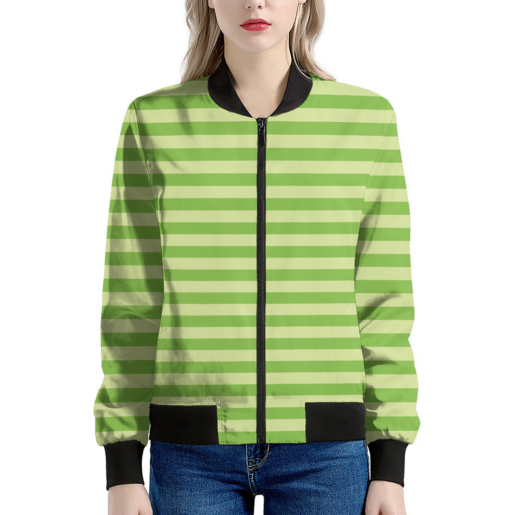 Green Striped Pattern Print Women's Bomber Jacket