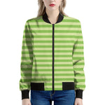 Green Striped Pattern Print Women's Bomber Jacket