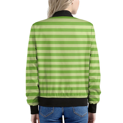 Green Striped Pattern Print Women's Bomber Jacket