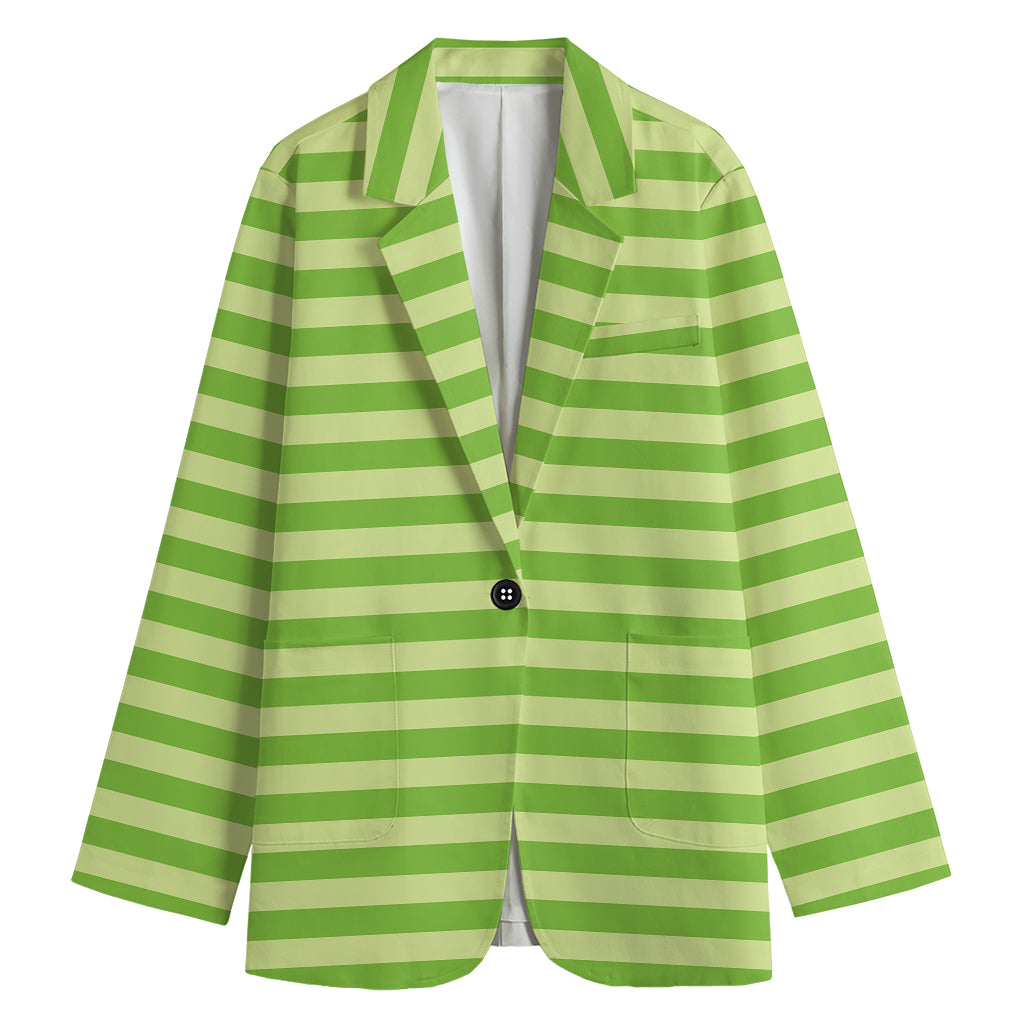 Green Striped Pattern Print Women's Cotton Blazer