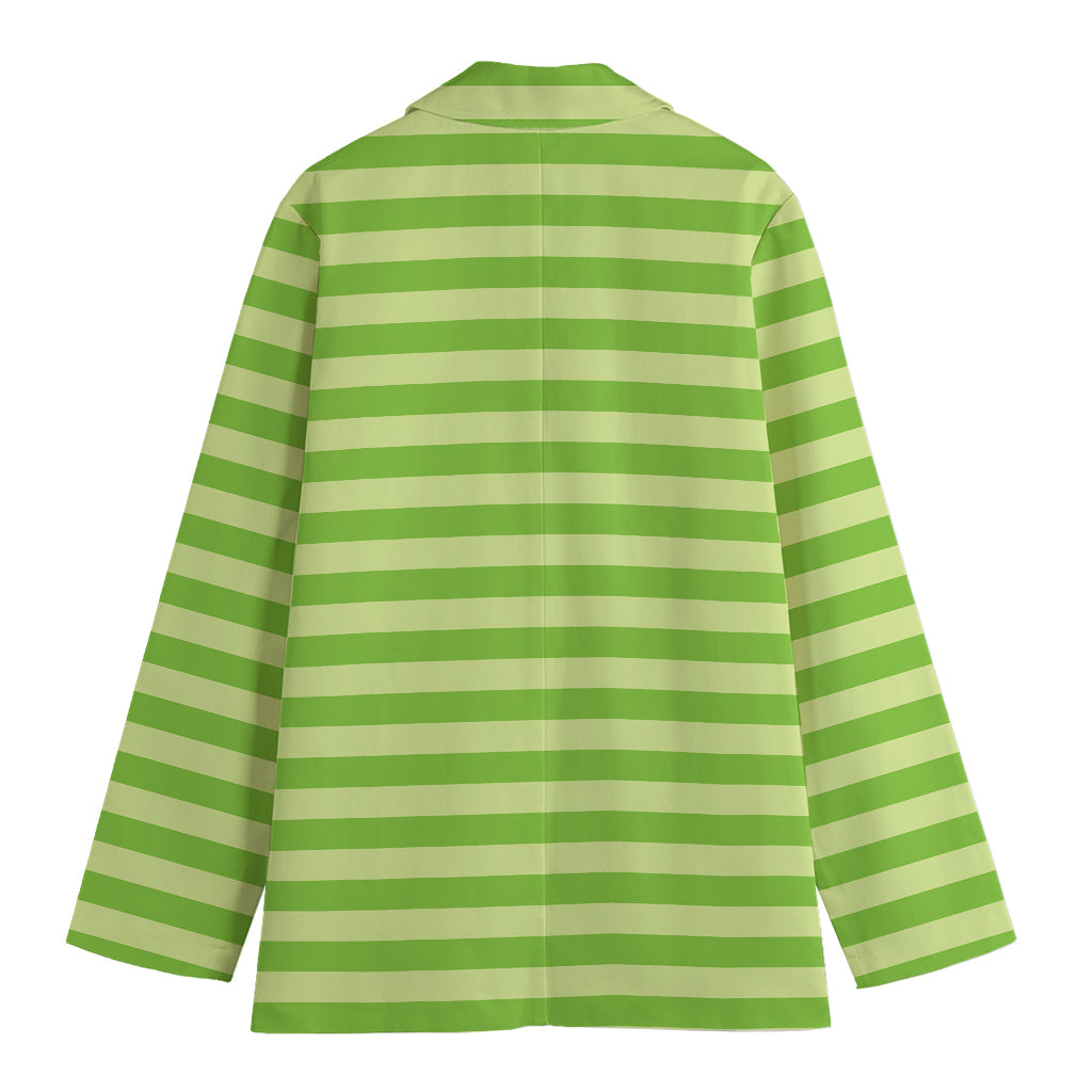 Green Striped Pattern Print Women's Cotton Blazer