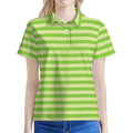 Green Striped Pattern Print Women's Polo Shirt