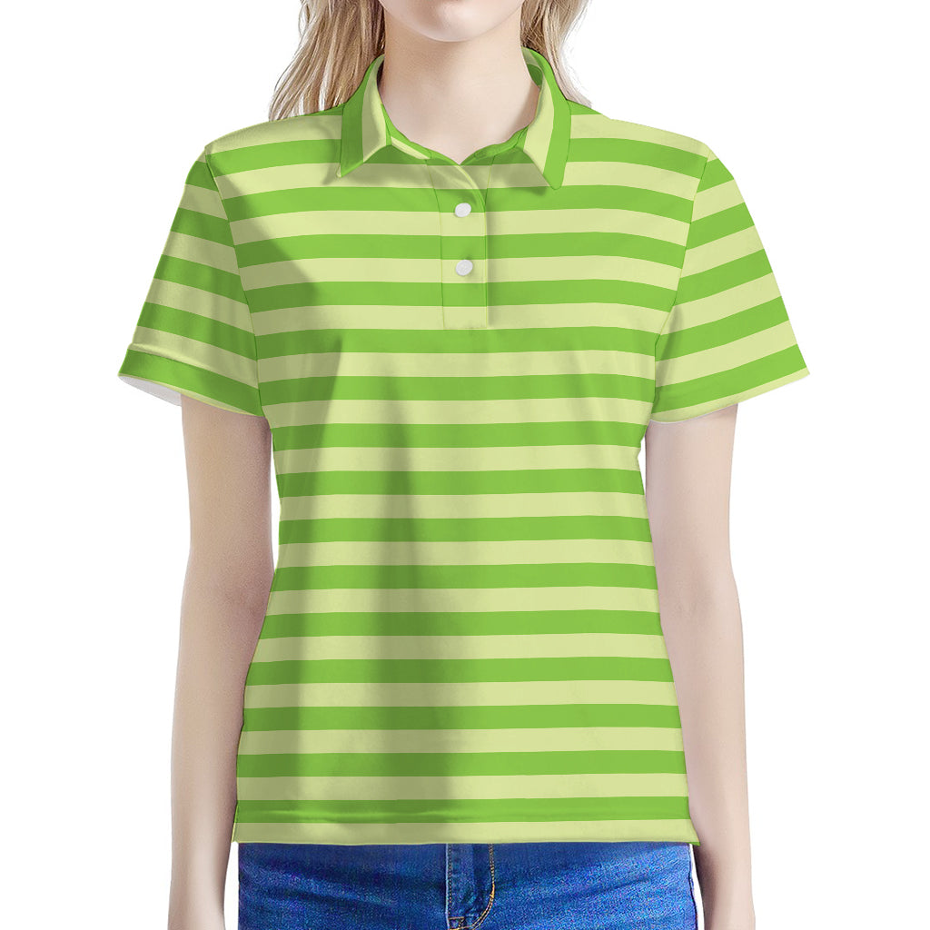 Green Striped Pattern Print Women's Polo Shirt