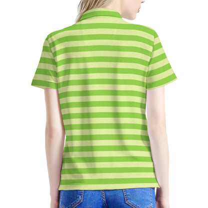 Green Striped Pattern Print Women's Polo Shirt