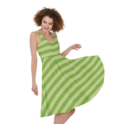 Green Striped Pattern Print Women's Sleeveless Dress