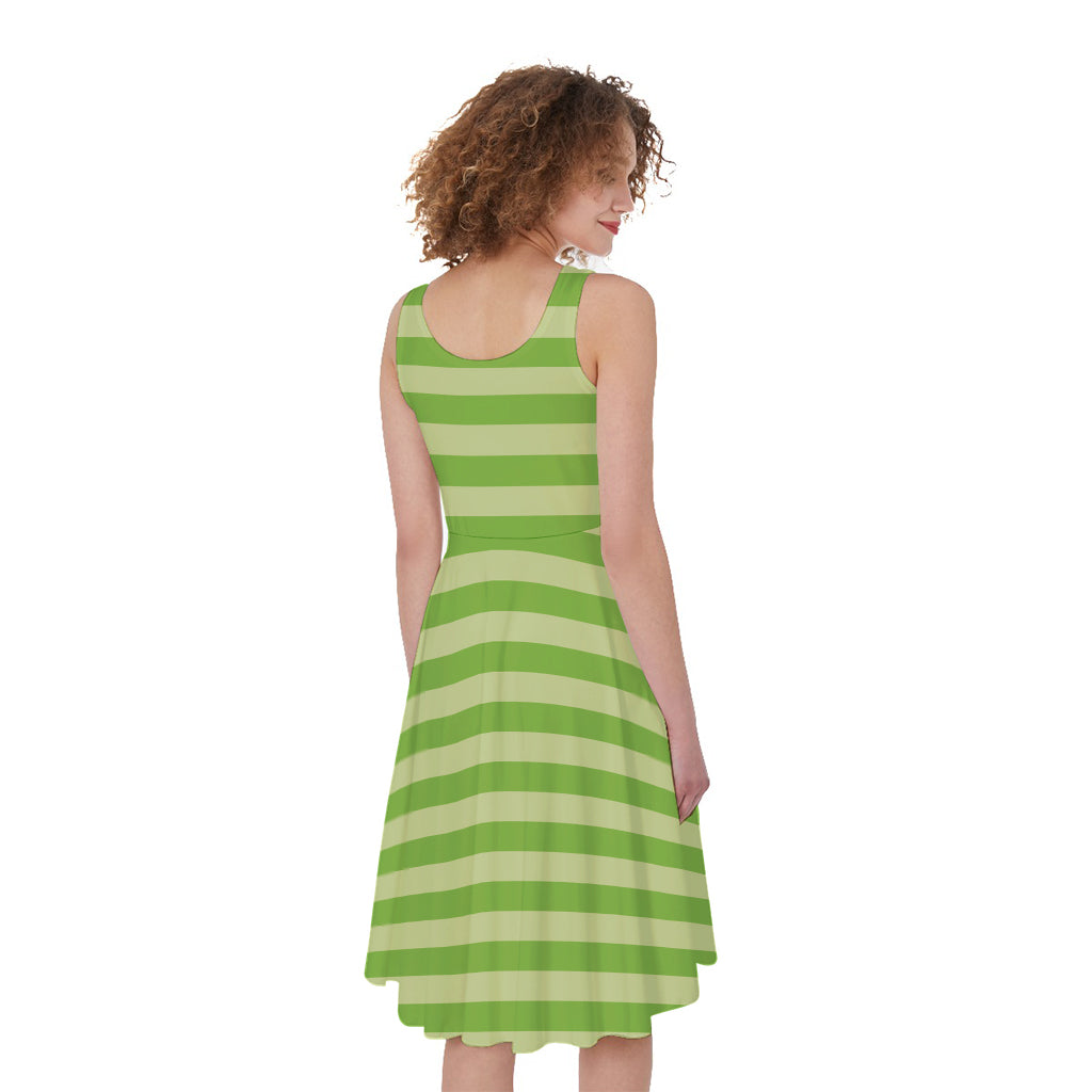Green Striped Pattern Print Women's Sleeveless Dress