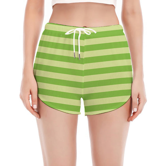 Green Striped Pattern Print Women's Split Running Shorts