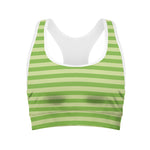 Green Striped Pattern Print Women's Sports Bra