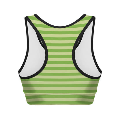 Green Striped Pattern Print Women's Sports Bra