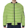 Green Striped Pattern Print Zip Sleeve Bomber Jacket