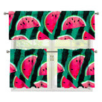 Green Striped Watermelon Pattern Print 3 Piece Kitchen Curtains