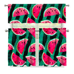 Green Striped Watermelon Pattern Print 3 Piece Kitchen Curtains