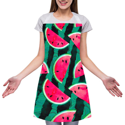 Green Striped Watermelon Pattern Print Adjustable Apron