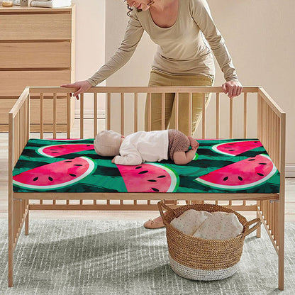 Green Striped Watermelon Pattern Print Baby Crib Sheet
