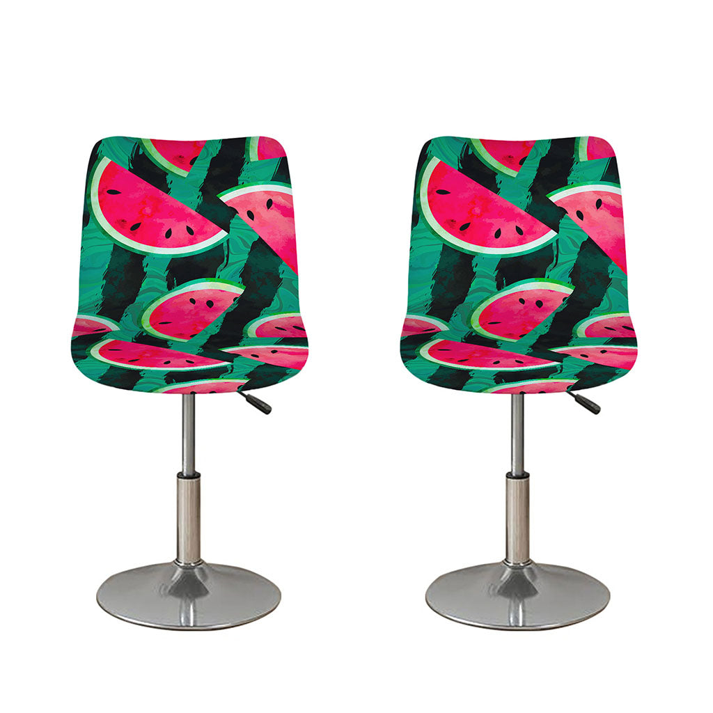 Green Striped Watermelon Pattern Print Bar Stool Covers