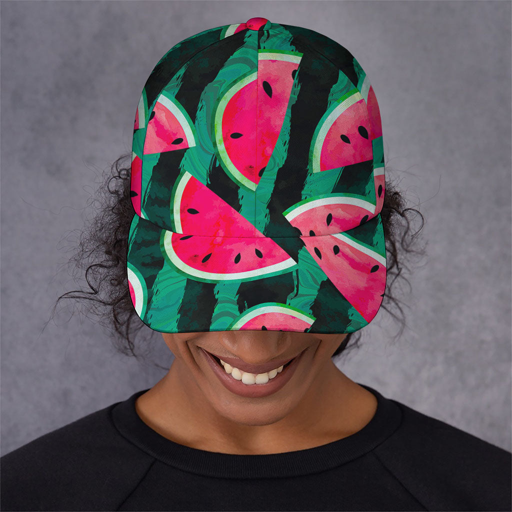 Green Striped Watermelon Pattern Print Baseball Cap
