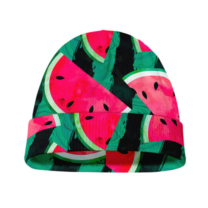 Green Striped Watermelon Pattern Print Beanie