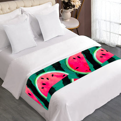 Green Striped Watermelon Pattern Print Bed Runner