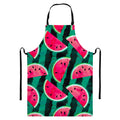 Green Striped Watermelon Pattern Print Bib Apron With Pocket