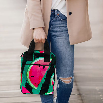 Green Striped Watermelon Pattern Print Bible Tote Bag