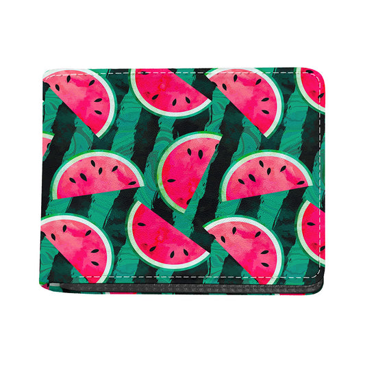 Green Striped Watermelon Pattern Print Bifold Wallet