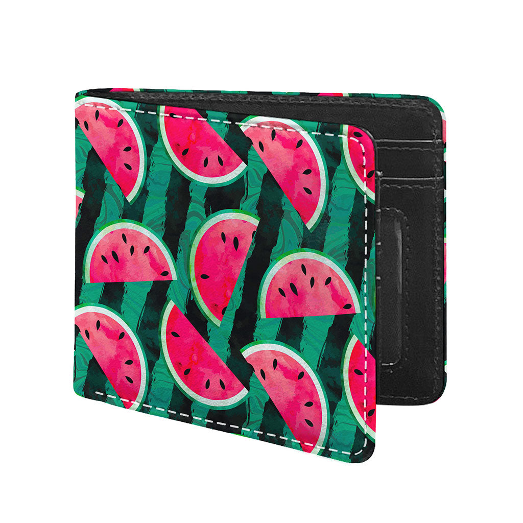 Green Striped Watermelon Pattern Print Bifold Wallet